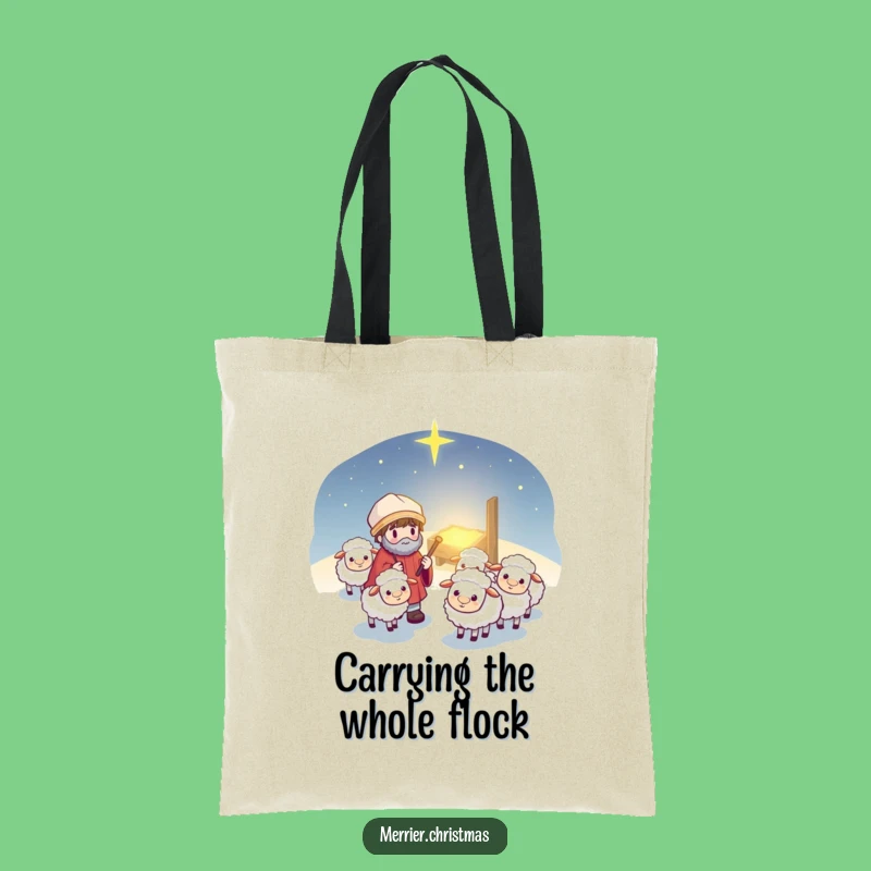 Funny Kawaii Shepherd Tote Bag: Cute Cartoon Guiding Sheep, Handy Gift Bag
